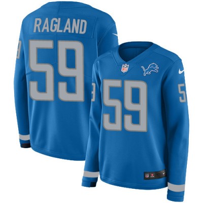 Nike Detroit Lions #59 Reggie Ragland Blue Team Color Women's Stitched NFL Limited Therma Long Sleeve Jersey